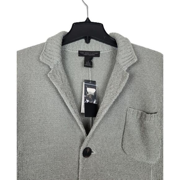 The Men's Store Stretch Knit Cardigan Sweater Green White Melange Large NWT - Picture 3 of 6